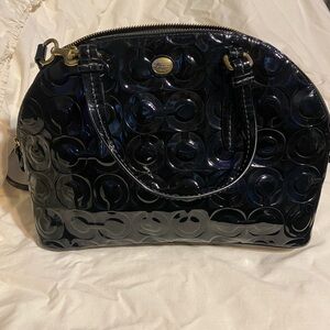 Coach Midnight Black Embossed Purse.  With Handles and Cross Body Strap.